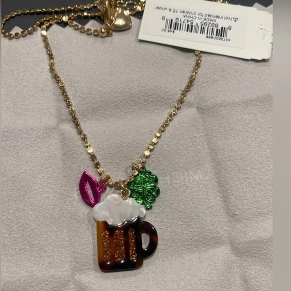 BETSEY JOHNSON St. Patrick’s Day Charm Necklace Beer, Shamrock, and Lipstick NWT - Picture 3 of 3